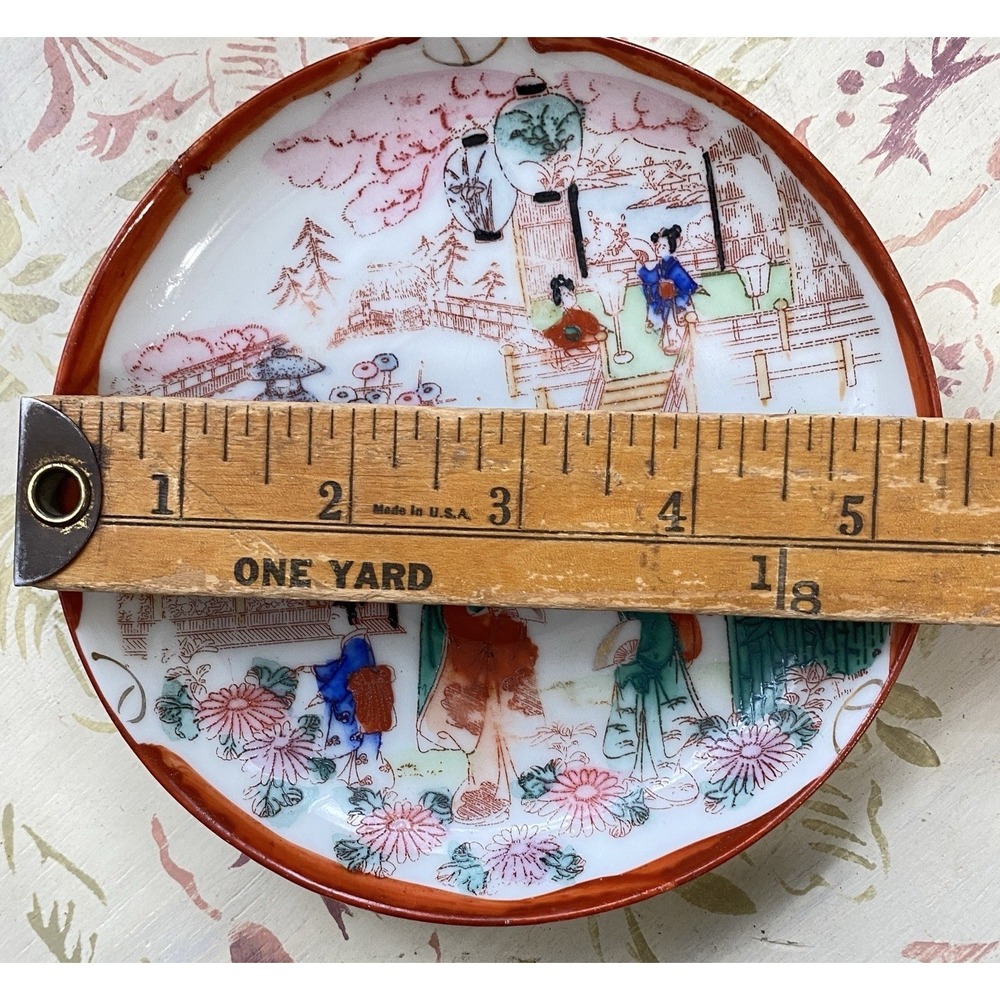 Vintage Hand Painted Geisha Japanese Garden Scene 5 1/4" Bread Plate Set Of 2 - Picture 5 of 6